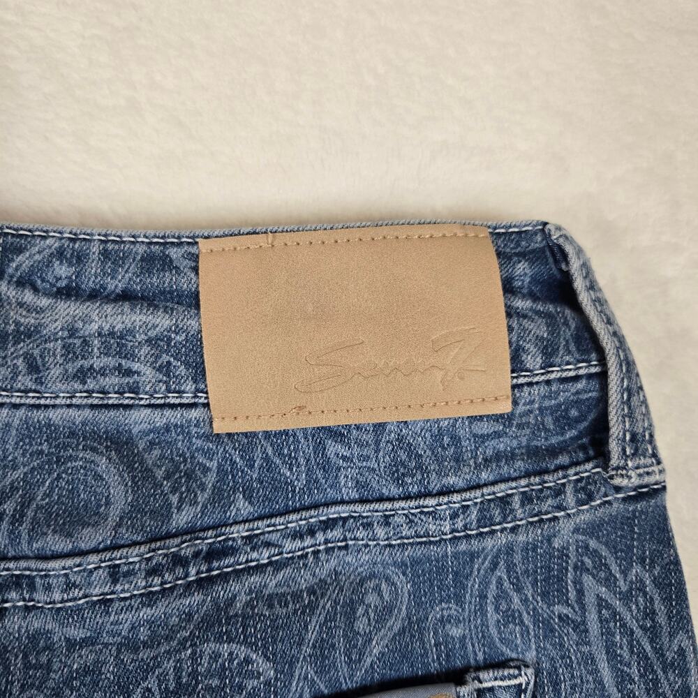 Seven7 Delancy Denim Skirt Pleated Paisley Womens 4 Mini Skirt 0746 - Picture 8 of 9